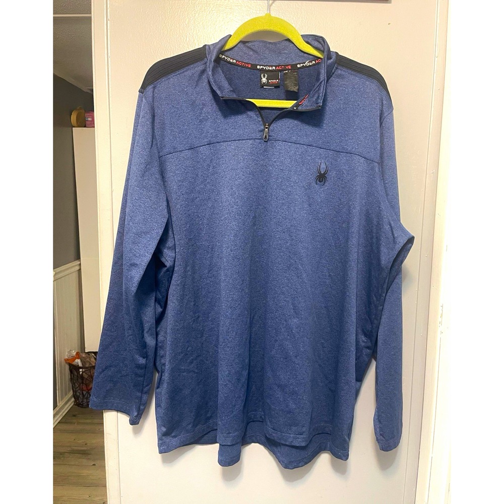 Spyder Active Men's 1/4 Zip Pullover Mock Neck Long Sleeve Blue XL
